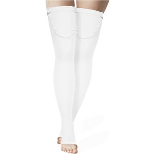 Truform Anti Embolism Stockings, Thigh High Post Surgery Recovery Hospital Style, 18 mmHg Compression for Men and Women, Full Length Ted Hose, Open Toe, White, Large