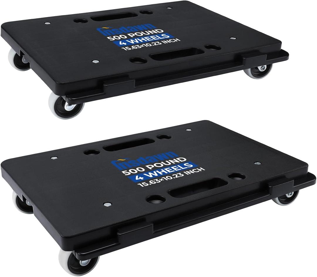 Furniture Dolly, 2 Pack Moving Dolly Connectable, 15.63 x 10.23 inch, 500 Lbs Capacity, Furniture Movers 4 Wheels Heavy Duty, Small Flat Dolly Cart, Portable and Light Dollies (Black)