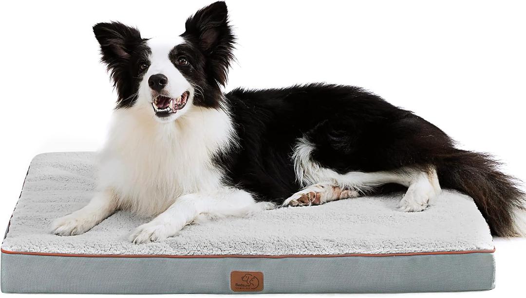 Bedsure Dog Bed for Large Dogs - Orthopedic Waterproof Puppy Beds with Removable Washable Cover, Egg Crate Foam Pet Mat, Suitable for Pet Up to 65 lbs (36.0"L x 27.0"W x 3.0"Th, Light Grey)