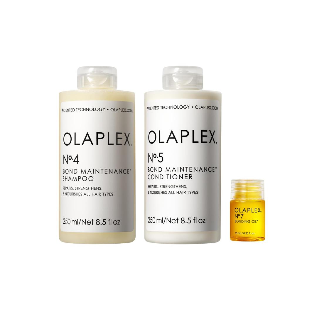 Olaplex Wash and Shine Hair Kit: N.4, 5, 7, Shampoo & Conditioner Set | Cleanse, Hydrate, & Control Frizz Up to 72 Hours | Bonding Oil for Shine & Protect | For Coily, Curly, Straight, and Wavy