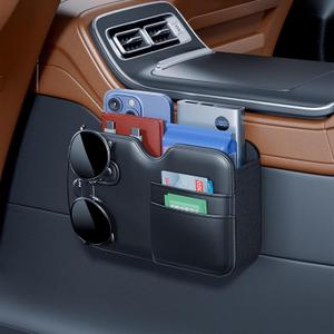 Tumecos Foldable Car Storage Box with Glasses Clip,Multifunctional Seat Back Organizer,Trash Can, Auto Door Side Pocket,Storage Bag,Car Accessories Organizer Box