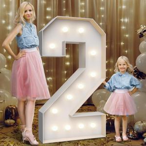 4FT Marquee Light Up Numbers 2,Party Decoration Large Marquee Light Up Letters with Weighted Water Bag, Pre-cut Foam Board Set Can Be Used for Birthdays, Weddings, Baby Anniversaries