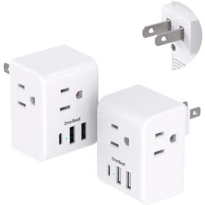 2 Pack US to Japan Plug Adapter, 2 Prong to 3 Prong Outlet Adapter with 3 AC Outlets 3 USB Ports(1 USB C), Type A Travel Power Converter Plug Adaptor for USA to Japanese Canada Mexico Philippines Peru