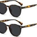 Ultra Lightweight Small Round Polarized Sunglasses for Women UV400 Protection (2 Pack: Amber Tortoise/Grey)