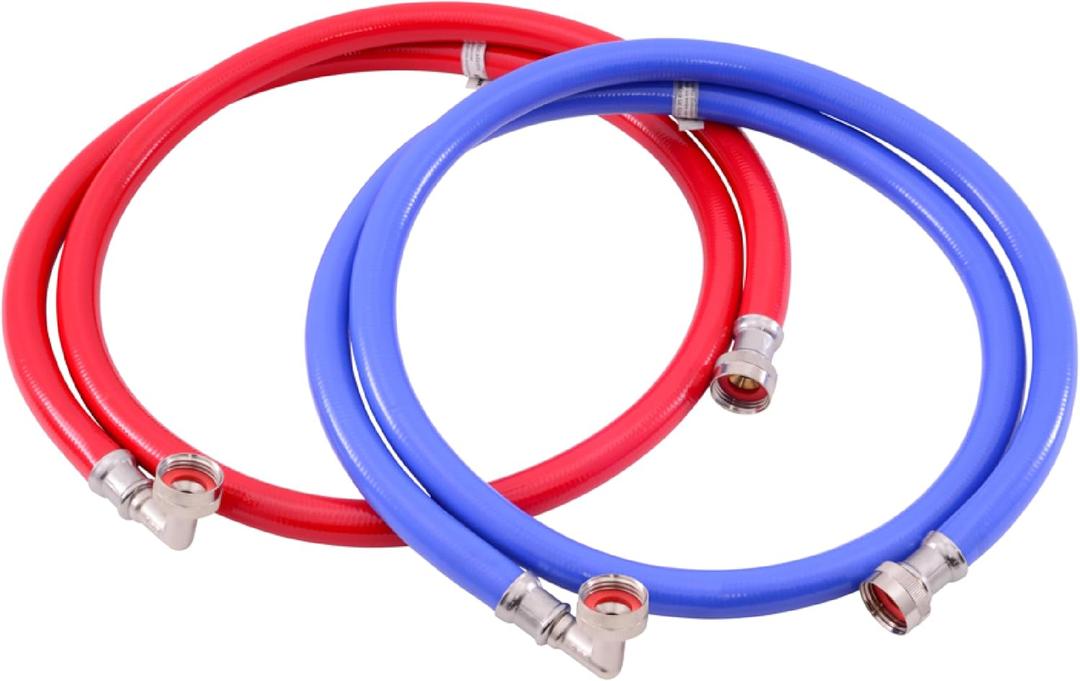 Eastman PVC-Wrapped Braided Washing Machine Hoses With Elbows, 3/4 Inch FHT x 3/4 Inch FHT Connection, 6 Foot PVC Covered Stainless Steel Hoses, 41180