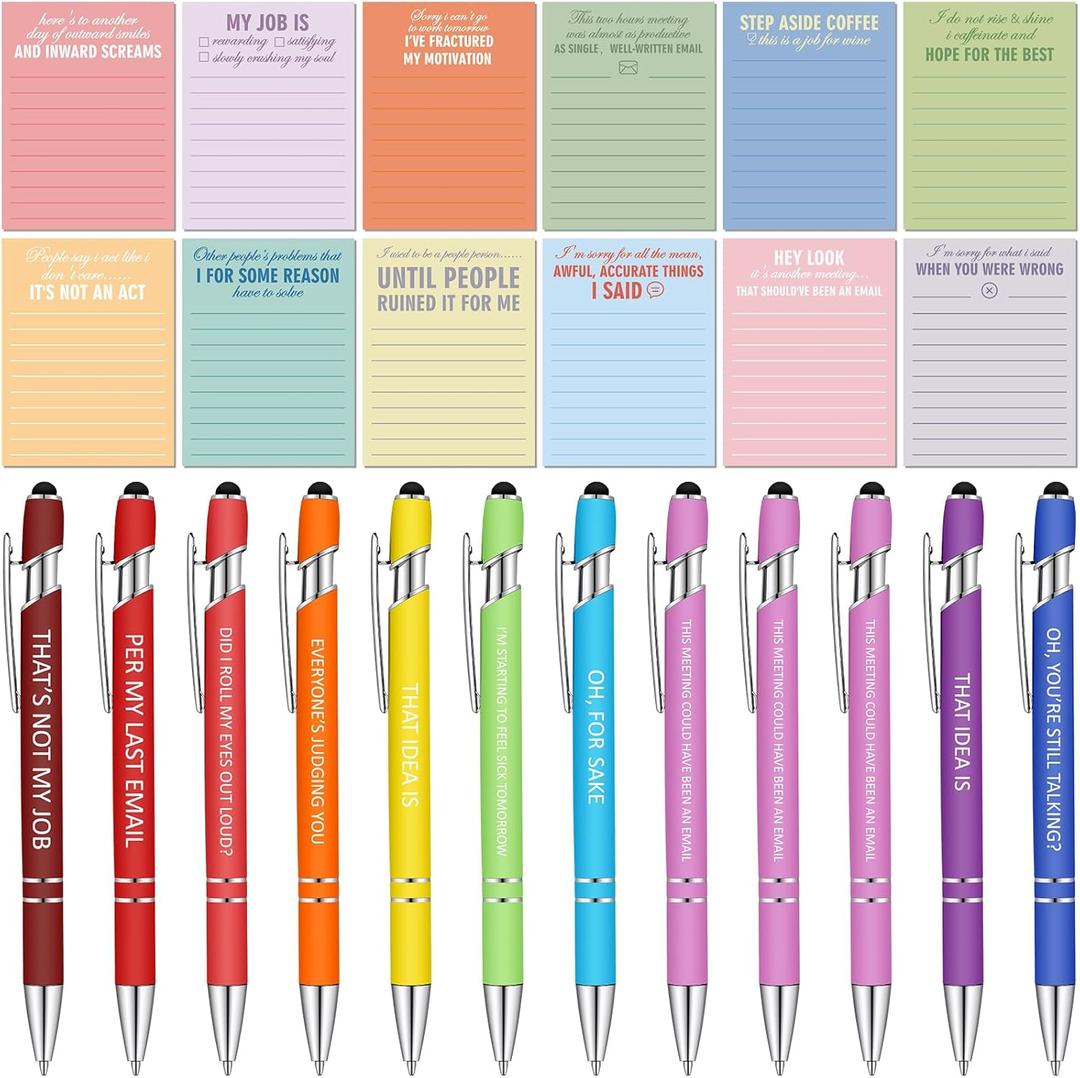 Geyee 24 Pcs Sarcastic Sticky Notes with Funny Pens 3 x 4 Inch to Do List Notepads with Sayings Pen for Easter Coworkers Nurse Teacher Employee Office Staff Work Team Appreciation Gifts