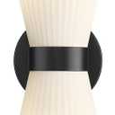 Modern Black Wall Sconce, HWH Up and Down Indoor Sconces Wall Lighting with Frosted Milk White Striped Glass Shade, Hardwired Wall Mounted Vanity Lamp for Bathroom, 5HZG97B-2W BK