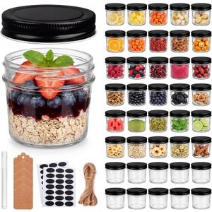 QAPPDA 40 Packs 4oz Glass Mini Mason Jars with Lids(Black), Clear Glass Jars Small Spice Canning Jars for Honey, Jam, Jelly, Wedding Favors, DIY Party Favors, Kitchen Food Storage
