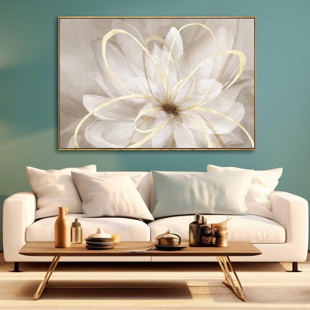 SOUGUAN Flower Wall Art for Living Room 32x48 Inch Gold Large Artwork Painting for Bedroom Kitchen Home Office Room Decore