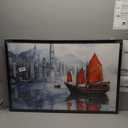 Cityscape Boat Large Wall Art Sailboat Pictures Wall Decor Coastal Canvas Ocean Nautical Print Painting Modern Artwork Home Decoration for Living Room Bathroom Bedroom Office Framed 24"x36"