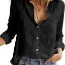 Astylish Womens V Neck Roll up Sleeve Button Down Blouses Tops (Black, M)