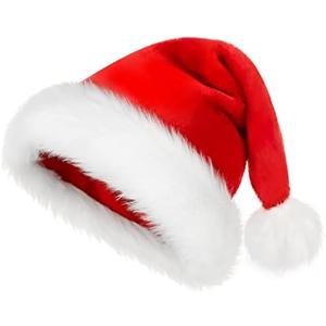 Doiurcs Santa Hat - Extra Large Plush Fur Christmas Xmas New Year Festive Holiday Party Supply Classic Santa Claus Hat