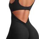 YEOREO One Piece Workout Jumpsuits for Women Backless Tummy Control Sleeveless Jumpsuits Lizvette V Back Scrunch Yoga Romper (Medium, Black)