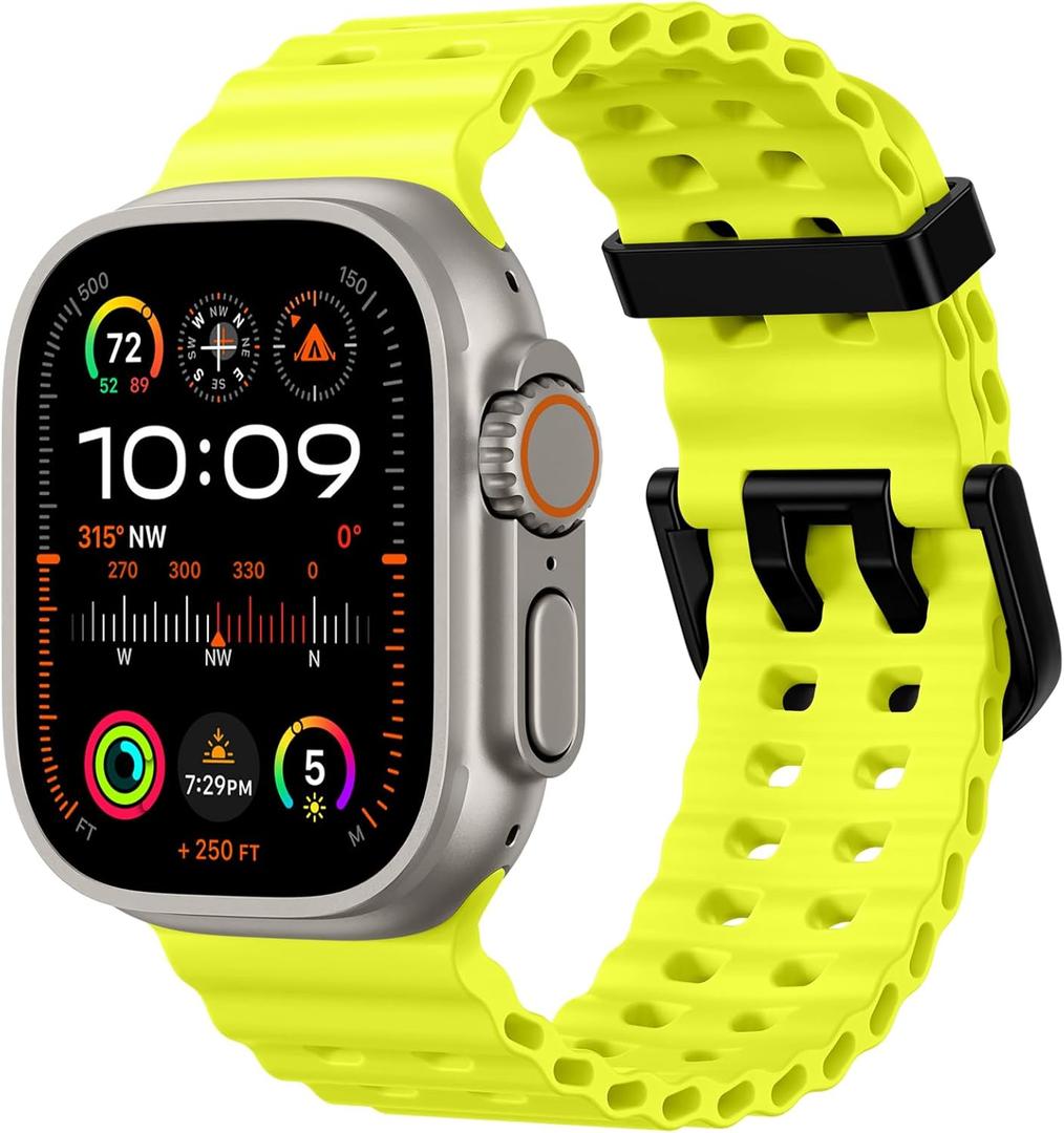 Odbeai Ocean Sport band Compatible with Apple Watch Ultra 2 3/Ultra Band for Men 49mm 46mm 45mm 44mm 42mm,Soft Silicone Breathable Waterproof Outdoors for iWatch Series 11 10 9 8-1 SE Blue Men Women