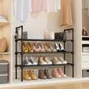 LANTEFUL 3 Tier Shoe Rack for Closet, Shoe Organizer with 5 Hooks, Long Shoe Shelf Storage for Sneaker and Boot Stackable Free Standing Shoe Rack for Entryway, Garage, Small Spaces, Dorm