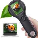 Magnifying Glass - Mini LED Pocket Microscope for Kids(5-10 Years) - Educational Science Kit Durable Design - Ideal Gift for Girls (Black)