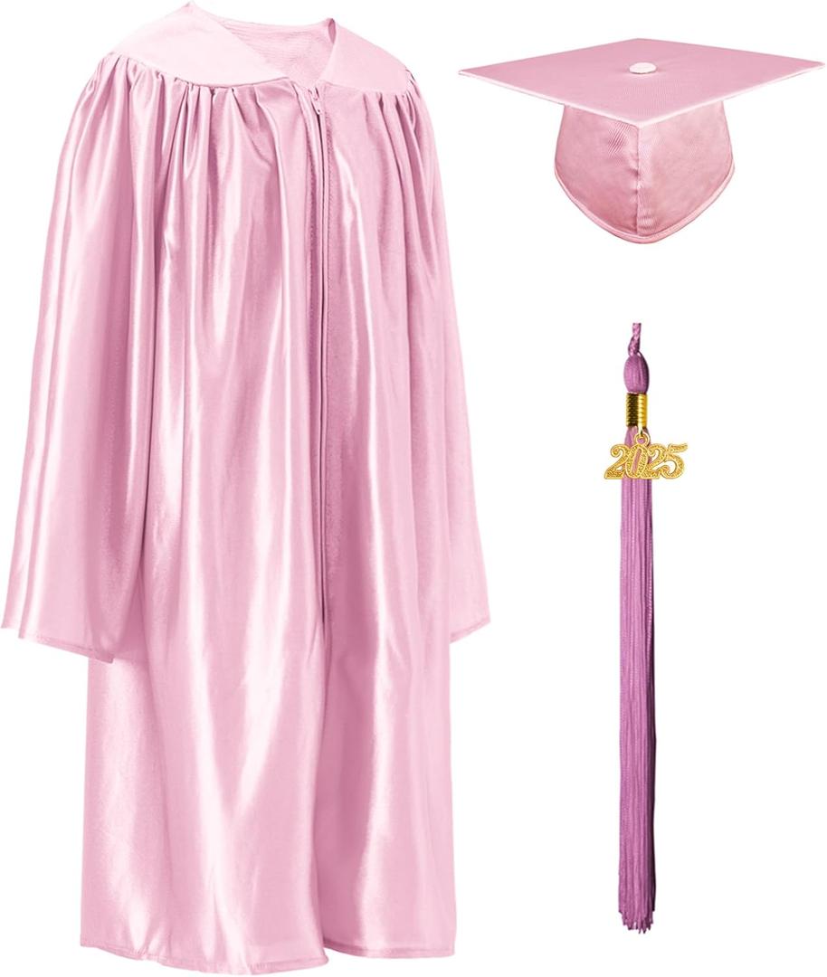 GraduatePro Kindergarten Graduation Cap and Gown Class of 2025 Shiny Set for Preschool Kids Ceremony Gifts 12 Colors (27, Pink)