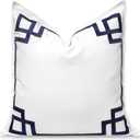 Hofdeco Premium Coastal Patio Indoor Outdoor Throw Pillow Cover Only, 20"x20" Water Repellent for Backyard, Couch, Navy Blue Embroidered Frame Greek Key