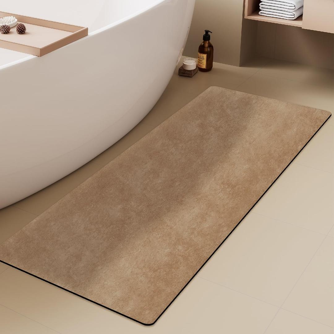 Bathroom Mat Quick Dry, Bathroom Rugs Non Slip Washable Thin Absorbent Bath Mat Fits Under Door Bathroom Floor Mat Perfect for Bath, Shower, or Sink 20"x24" U Shape Camel