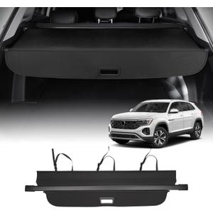 Powerty Retractable Cargo Cover for 2018-2024 VW Atlas(NOT for Cross Sport), Canvas Texture Trunk Cover Privacy Screen Rear Security Shade for Volkswagen Atlas Accessories(with Extented Cover)