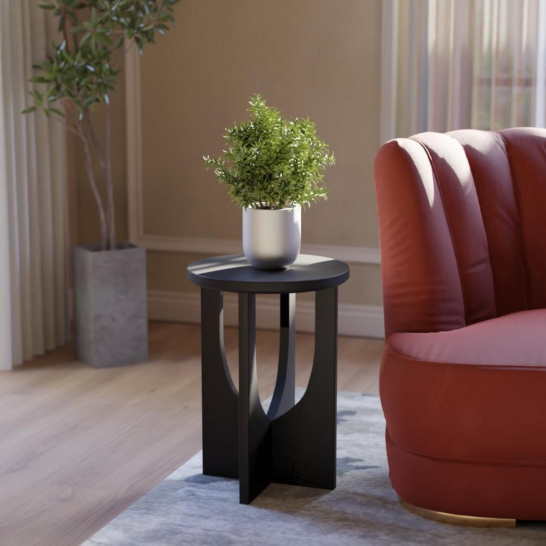 Stupa Solid Wood End Table – 22" Tall Round Side Table for Living Room or Bedroom, Handcrafted Accent Table in Distressed Black Finish, Easy Assembly, Modern Minimalist Design for Small Spaces, Round, 16-Inch Diameter, 22-Inch Height