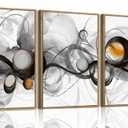 OIQArtOIQ 3 Piece Large Abstract Canvas Wall Art For Living Room Grey and Gold Framed Wall Art Fluid Lines Minimalist Modern Aesthetic Art Prints Artwork For Bedroom Office Dining Room 24x36 in
