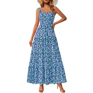 PRETTYGARDEN Womens 2026 Summer Dresses Fashion Clothing Floral Maxi Dress Ruffle Long Flowy Boho Beach Vacation Sundresses (Blue, XXL)