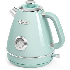 Hazel Quinn Retro Electric Kettle - 1.7 Liters / 57.5 Ounces Tea Kettle with Thermometer, All Stainless Steel, 1200 Watts Fast Boiling, BPA-free, Cordless, Automatic Shut Off - Mint Green