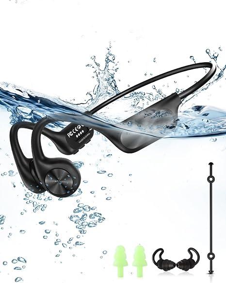 WalkerFit Open-Ear Bone Conduction Headphones, IPX8 Waterproof with 32GB MP3 Mode for Swimming Underwater, Wireless Bluetooth 5.3 Sweatproof Headset with Microphone for Cycling, Driving and Running