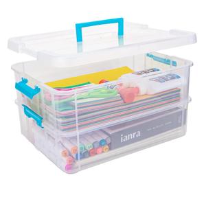 TERGOO 2 Layer Plastic Storage Containers with Lids, Multipurpose Clear Stack & Carry Box, Portable Craft Organizers and Storage Bin for Organizing Art & Craft, Sewing, Makeup, Nail Supplies (Blue)