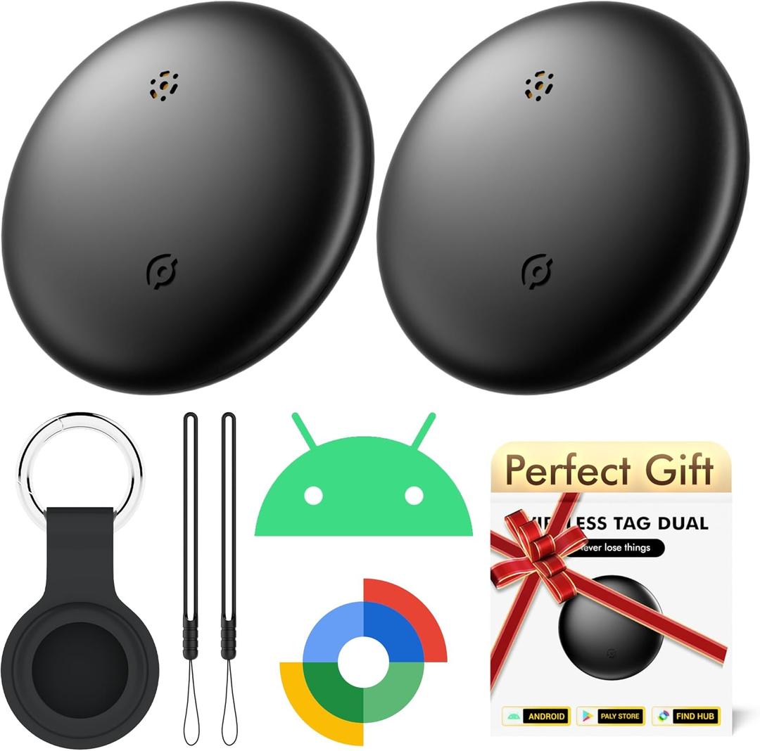 Air Tracker Tags-2 Pack for Android with Case- Bluetooth Tracker Item Finder for Key, Wallet, Luggage - Works with Google Find Hub, IP66 Waterproof, Smart Tag for Android & Samsung Phones(Black)