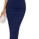 WAYMAKER Women's Strapless Midi Dress Summer Ruched Bodycon Wedding Guest Cocktail Party Tube Dresses (Blue, S)