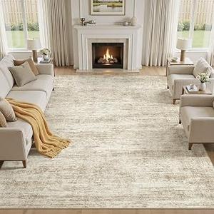 Area Rug Abstract Distressed Washable Large Living Room Rug | Non Slip Backing, Stain Resistant Indoor Decor Soft Carpet for Bedroom Dining Room Home Office Beige/Brown