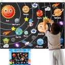 WATINC 44Pcs Outer Space Felt Story Board Set 3.5 Ft Solar System Universe Storytelling Flannel Interactive Play Kit with Hooks Astronaut Planets Alien Galaxy Reusable Wall Hanging Gift for Boys Girls (Black)