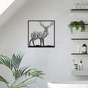 Metal Wall Art Decor Framed Stag Sign Black, Hanging Tree of Life Wall Sculpture for Dinning Living Room Bedroom Farmhouse 20x20inch