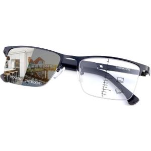 Photochromic Progressive Multifocus Reading Glasses UV Protection Sunglasses Anti Blue Light Transition Sun Readers (Black)