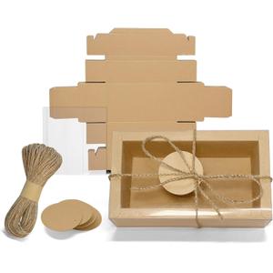 H.J. Immbir 30 Sets Kraft Gift Boxes Rectangle Kraft Paper Drawer Box with Window Homemade Soap Box with Blank Tags and Jute String for Birthday Christmas Weddings