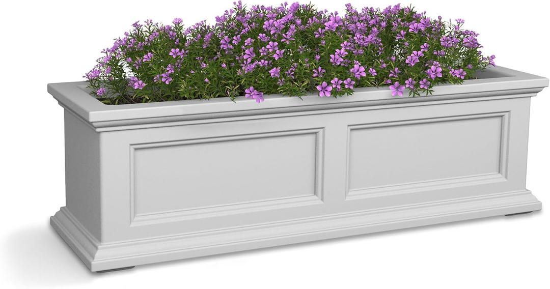 Mayne Fairfield 3-Foot Window Box  Self-Watering, Weather-Resistant Planter for Flowers  Durable Design for Outdoor Use, Perfect for Windows (White)
