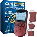 4 in 1 - D.I.Y & Tens Unit & EMS & Massage Muscle Stimulator, Dual Channel Therapy Machine for Pain Relief, FDA Cleared Rechargeable Electronic Pulse Massager,with 12pcs Electrode Pads (RED)