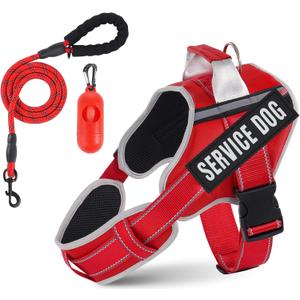 Neck Padded Dog Vest Harness and Leash Set, No Pull Adjustable Service Pet Harness with 8 Dog Patches, Reflective in Training Easy Control Pet Vest with 5ft Dog Leash for Medium & Large Dogs (Red) Neck Padded Dog Vest Harness and Leash Set, No Pull Adjustable Service Pet Harness with 8 Dog Patches, Reflective in Training Easy Control Pet Vest with 5ft Dog Leash for Medium & Large Dogs (Red)
