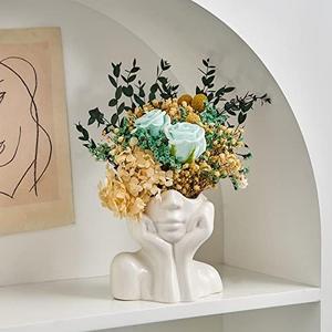 FJS Ceramic Face Vase, White Flower Vase for Decor, 5.3" W x 4.7" H Modern Decorative Vase Centerpiece for Table Shelf Living Room Office Bedroom