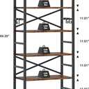 Homeiju 6 Tier Bookshelf, Industrial Bookcase with 8 Hooks, Vintage Storage Rack with Open Shelves, Rustic Standing Bookshelves Metal Frame Display Rack for Living Room, Bedroom, Rustic Brown