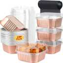 LNYZQUS 120pack/10oz Mini Cake Tins with Lids, 4x4 Mini Foil Pans Disposable Brownie Baking Cups, Small Aluminum Bread Muffin Pan Jumbo Cupcake Containers Holders-Champagne