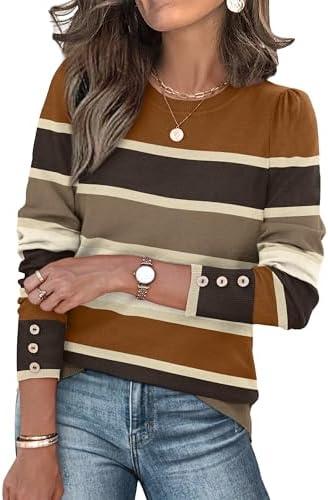 Womens Sweaters Fall Fashion 2025 Long Sleeve Button Cuff Soft Knit Pullover Trendy Tops Dressy Casual Blouses Large