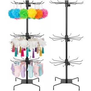 3 Tier Rotating Retail Rack, Adjustable Fashion Counter Jewelry Tree Display Holder, Tabletop Retail Spinner Display Stand, Stable, for Jewelry Keyring Bracelet Necklace Hairtie, Black,Pack of 2
