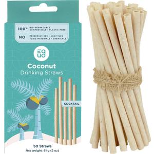 EQUO Coconut Drinking Straws (Pack of 50, Cocktail) - Plastic-free, Home-compostable, Eco-friendly Straws for Cocktails