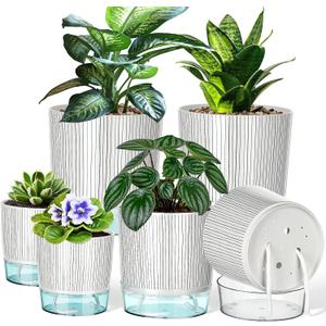Samhe 6 Pack Self Watering Pots for Indoor Plants, 4+5.5+6.3 Inch Self Watering Plant Pots Set, Flower Pots with Wick Rope and Reservoir for African Violet, Spider Plant, Orchid