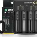 18650 Battery Charger Quick Charger 4 Slots Rechargeable Battery Charger for 3.6-4.2V Li-ion Battery: 10440 16340 18650 18700 20700 21700 22650, 1.2-2.4V Ni MH/Ni CD: AAAA,AAA,AA,A,SC,C