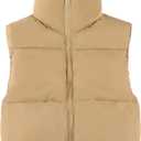 UANEO Cropped Puffer Vest Women Zip Up Stand Collar Sleeveless Padded Crop Puffy Vests (Small, Khaki)