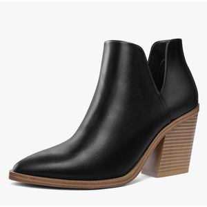 mysoft Women's Ankle Boots Slip on Cutout Pointed Toe Chunky Stacked Mid Heel Booties , Size 7.5